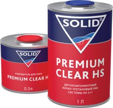 SOLID, Лак акриловый с отвердителем, PREMIUM CLEAR HS 2:1, 1 л + 0,5 л